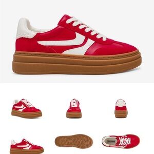 Steve Madden Red and White Dodge Platform Sneakers